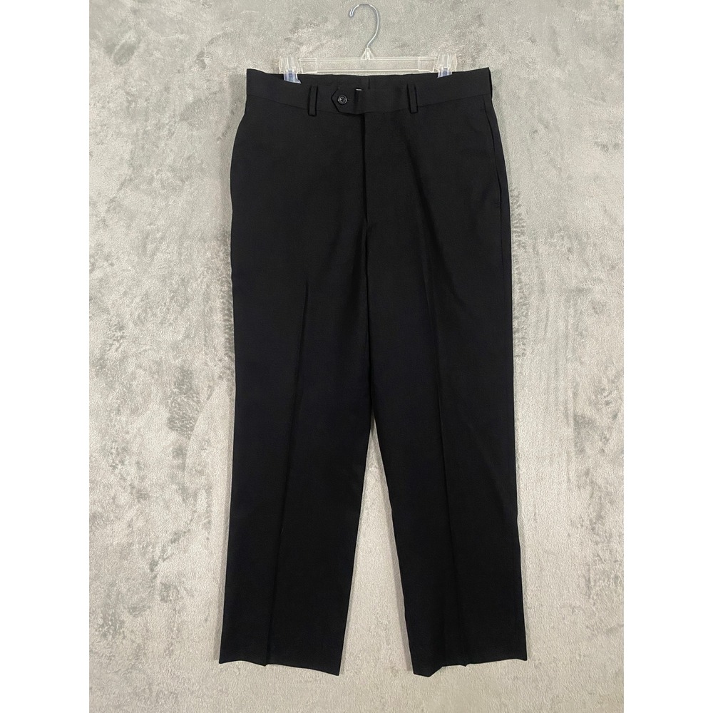 Pronto Uomo Dress Pants 32x29 Black 100% Wool Flat Front Trousers Formal Career